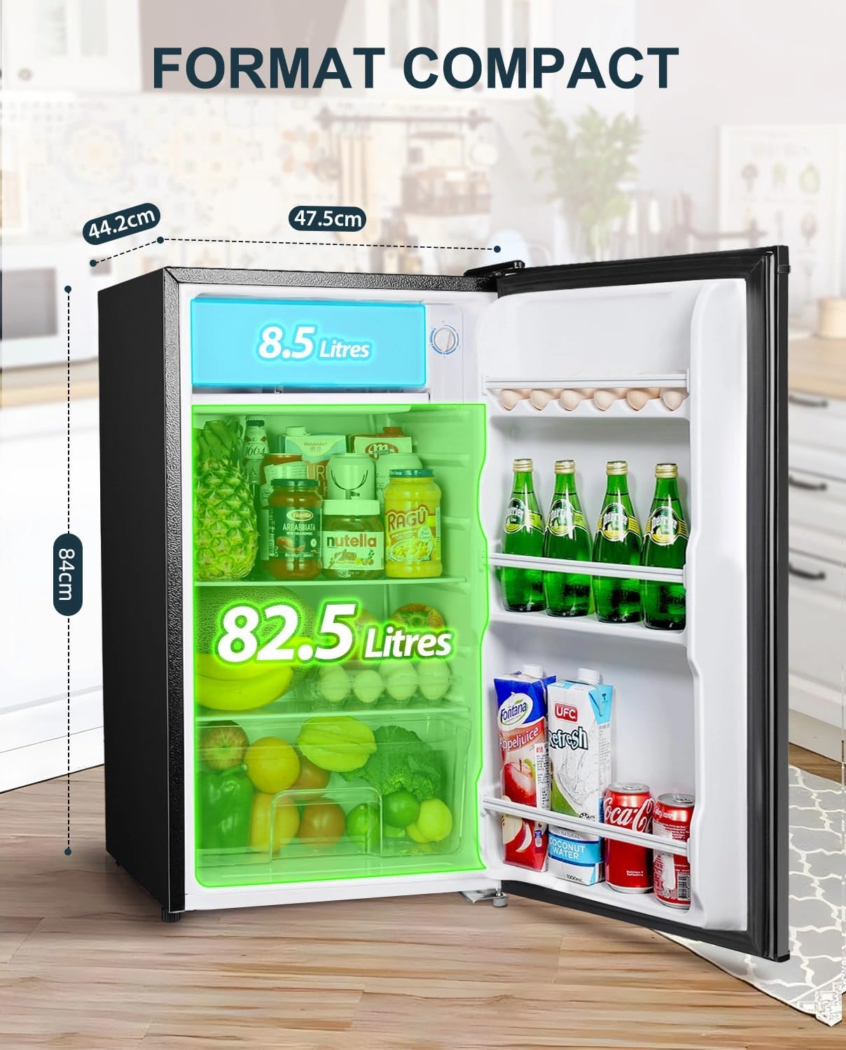 Petit réfrigérateur BR321 91 L avec congélateur 8,5 L thermostat réglable porte réversible acier inoxydable