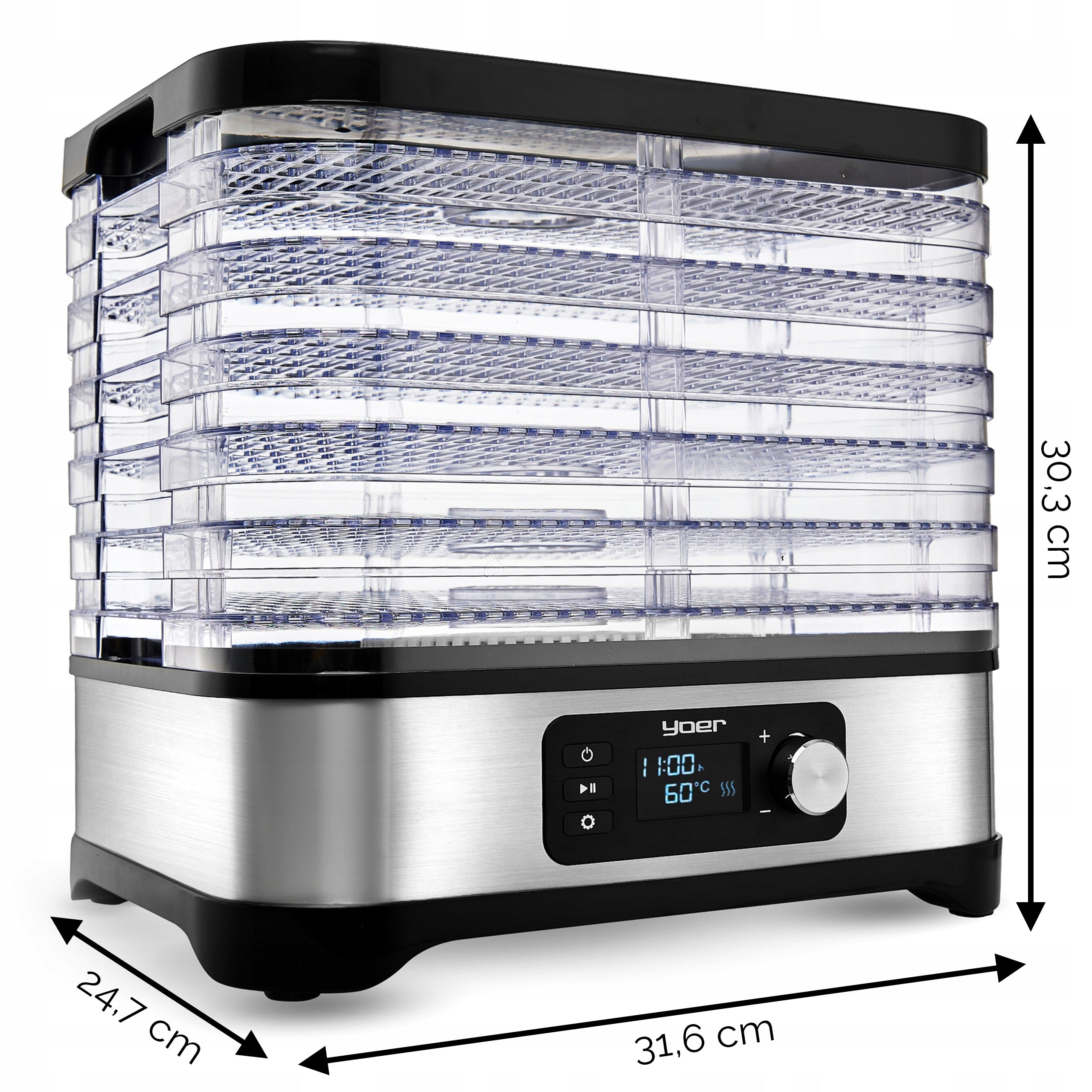 Suszarka elektryczna do grzybów i owoców 450W INOX 6 sit z timerem i 9 akcesoriami do domu