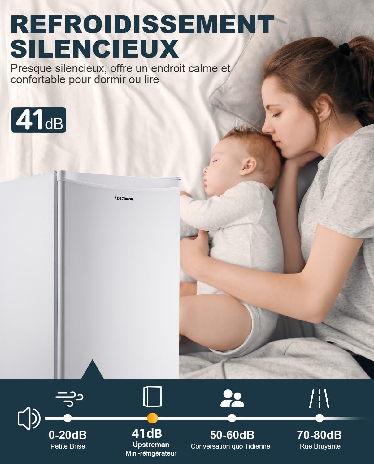 Petit réfrigérateur BR321 91 L avec congélateur 8,5 L thermostat réglable porte réversible blanc