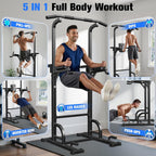 Station de musculation Power Tower 5 en 1 avec barre de traction dips charge 200 kg structure acier 224 cm