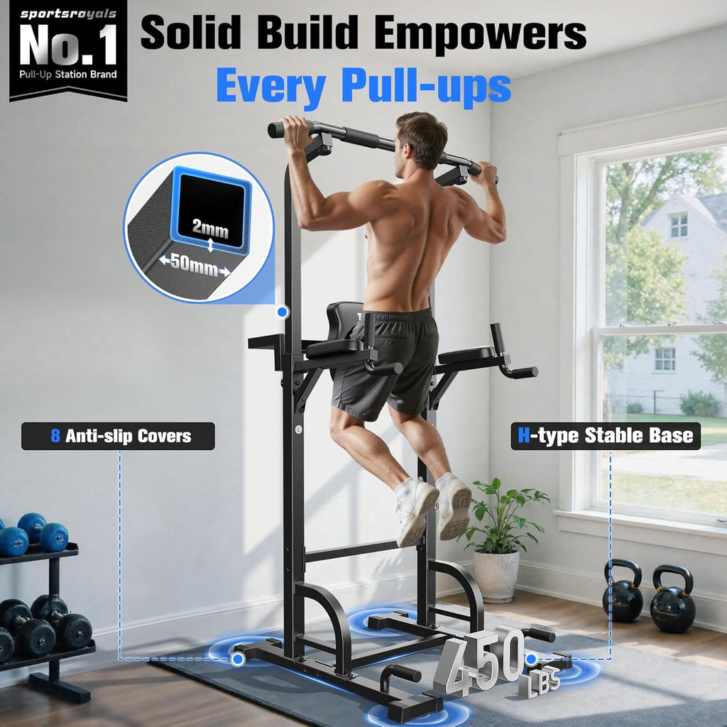 Station de musculation Power Tower 5 en 1 avec barre de traction dips charge 200 kg structure acier 224 cm