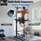Station de musculation Power Tower 5 en 1 avec barre de traction dips charge 200 kg structure acier 224 cm