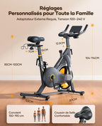 Vélo d’appartement TEB5 résistance magnétique électrique 32 niveaux écran tactile capteur cardiaque Bluetooth charge 150 kg