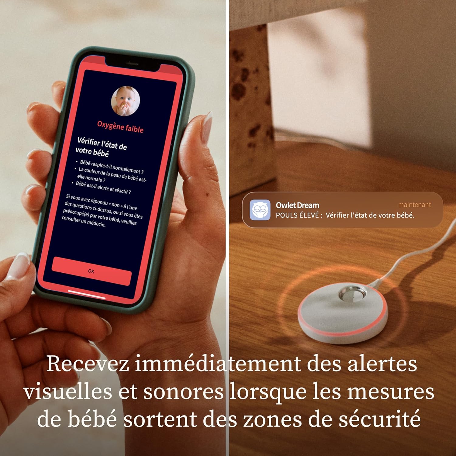 Moniteur bébé intelligent Dream Sock suivi pouls oxygène temps réel capteur optique Bluetooth WiFi autonomie 16 h mint