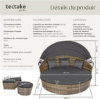 Salon de jardin modulable Santorin II en résine tressée avec bain de soleil pare-soleil pliable coussins inclus 175 x 171 x 136 cm 40 kg