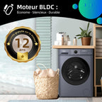 Lave linge hublot 7 kg classe A moteur 1200 rpm lavage vapeur rapide 15 programmes gris