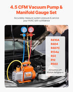 Pompe à vide climatisation CVC VP145 127 L/min 1 étage pour réfrigérant R134a R410A R404A avec kit manomètre et détecteur de fuite