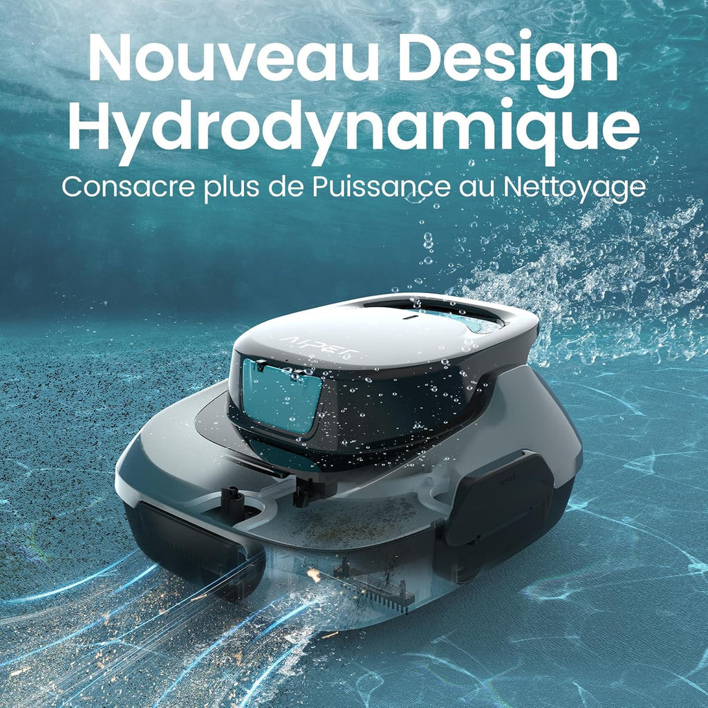 Robot piscine sans fil Scuba SE autonomie 90 min double moteur auto-parking drainage rapide pour piscines 80 m² gris