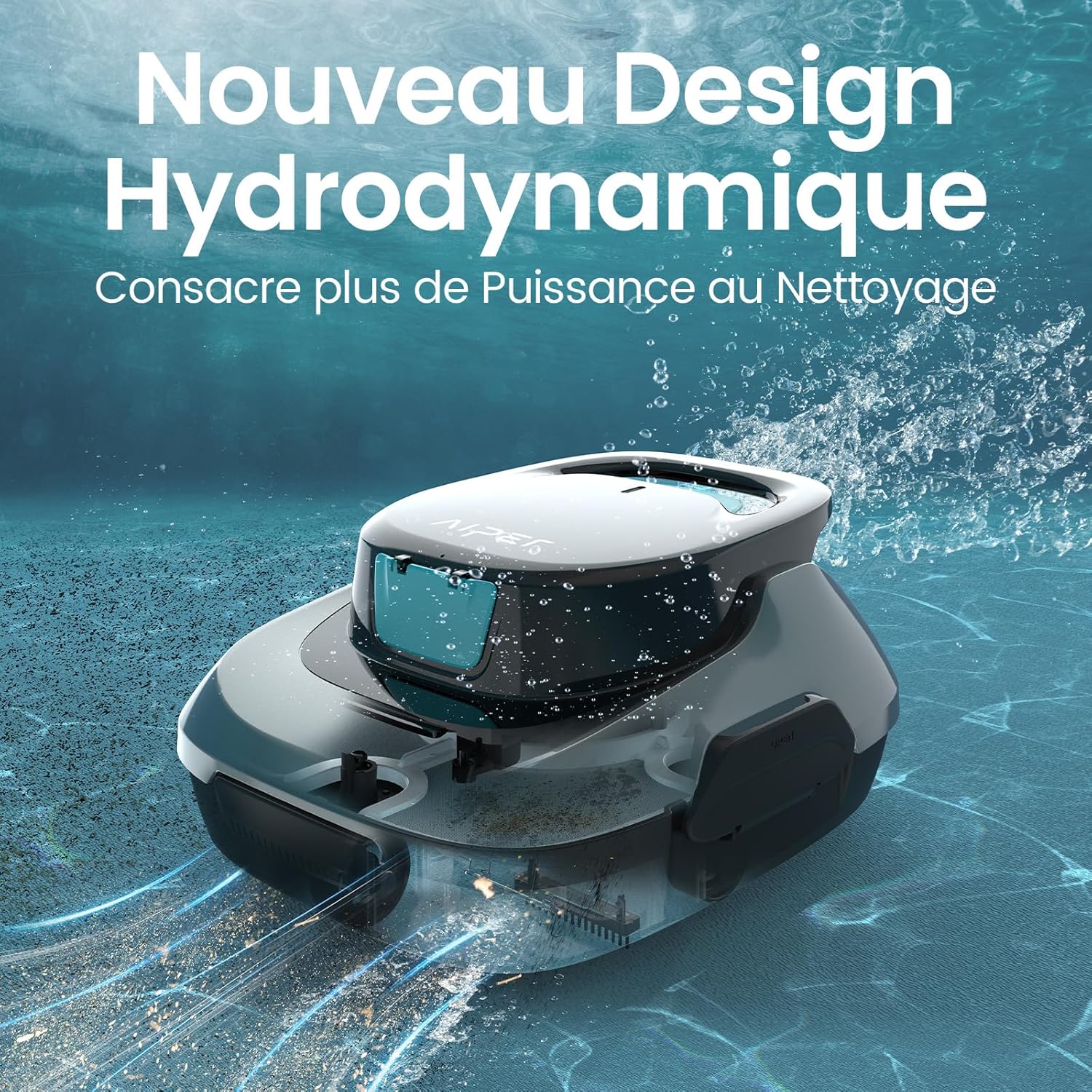 Robot piscine sans fil Scuba SE autonomie 90 min double moteur auto-parking drainage rapide pour piscines 80 m² gris