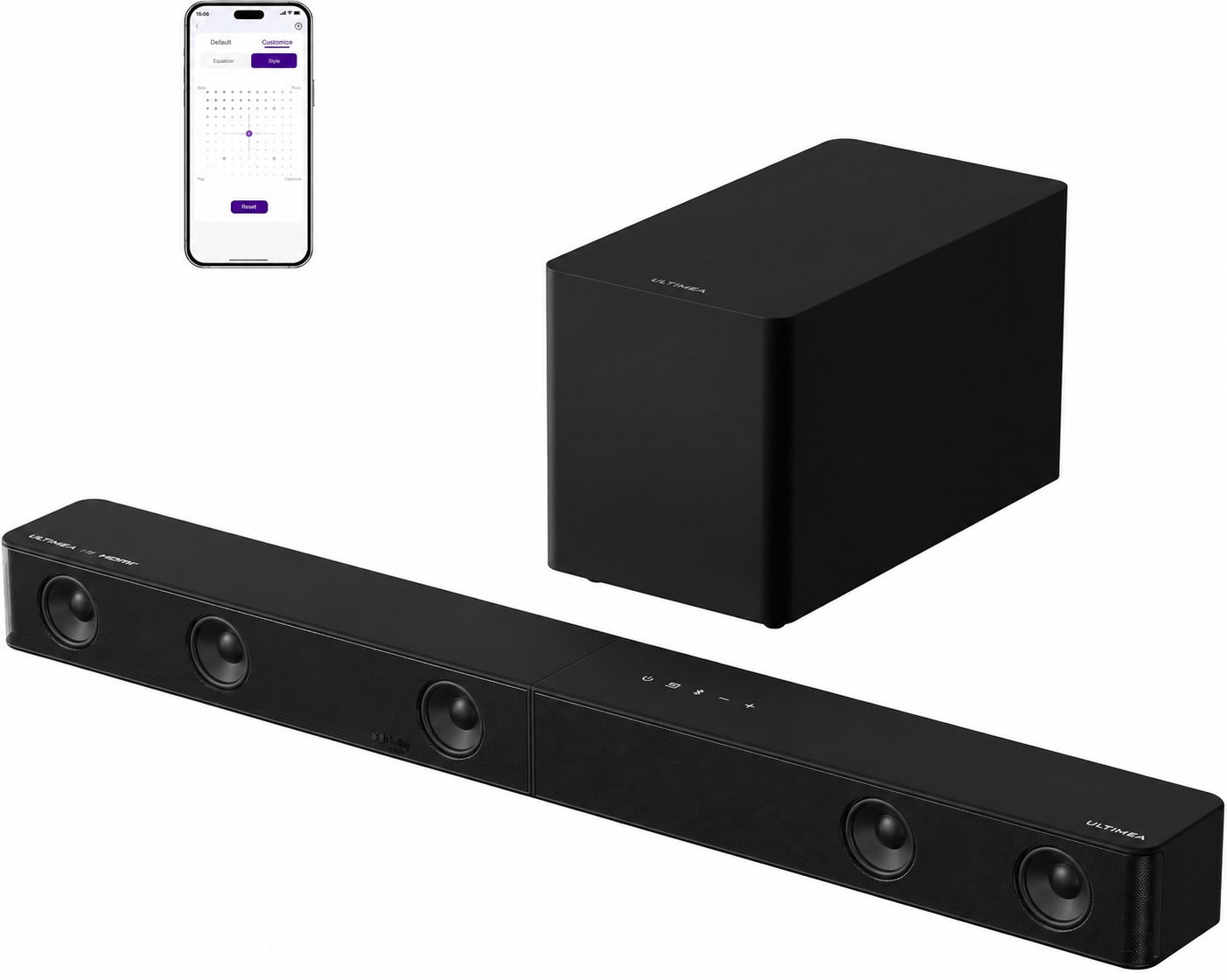Barre de son 5.1 Poseidon M60 Boom 340 W Dolby Atmos HDMI eARC Bluetooth 5.4 caisson de basses filaire noir