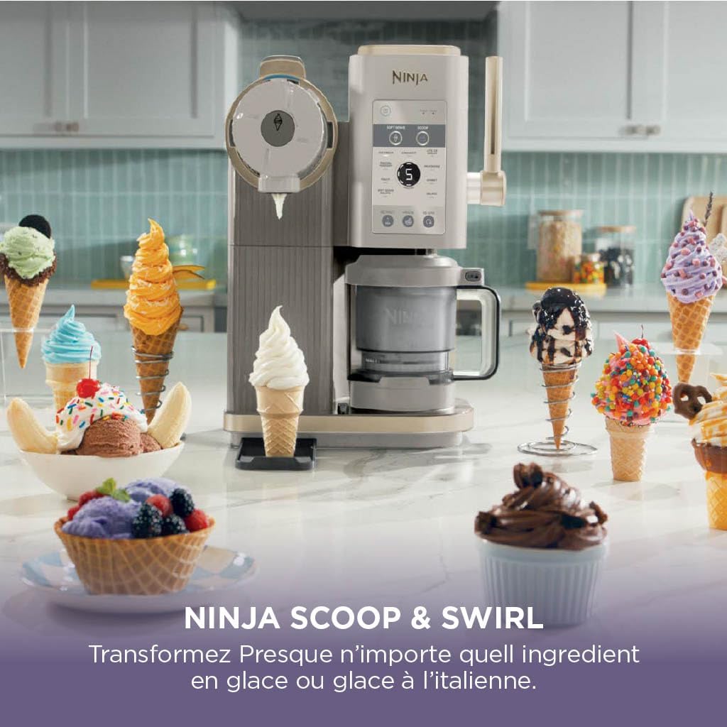 Sorbetière CREAMi Scoop and Swirl NC701EUSTGD 13 modes avec 2 pots 480 ml pour glaces maison