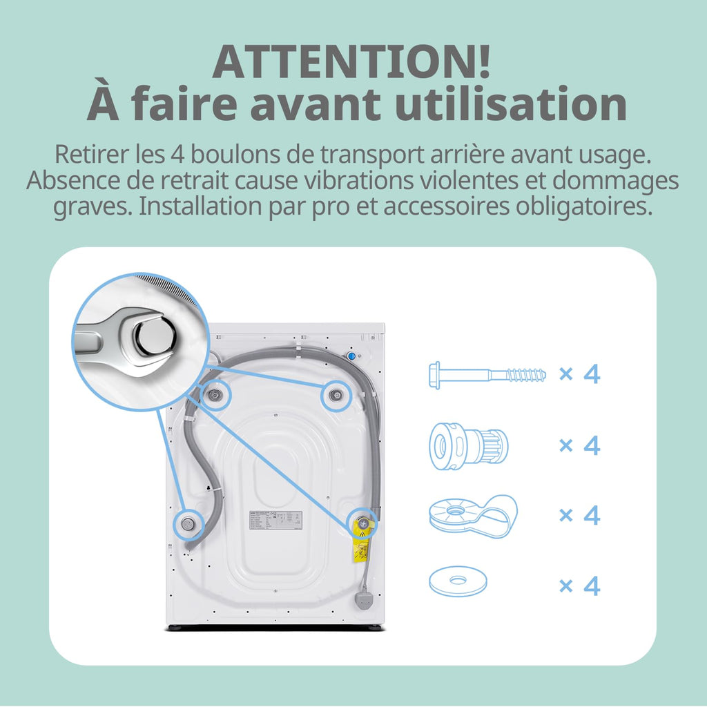 Lave-linge frontal 9 kg CFE12EW90/W classe énergétique A moteur BLDC 1400 tr/min lavage vapeur 15 programmes