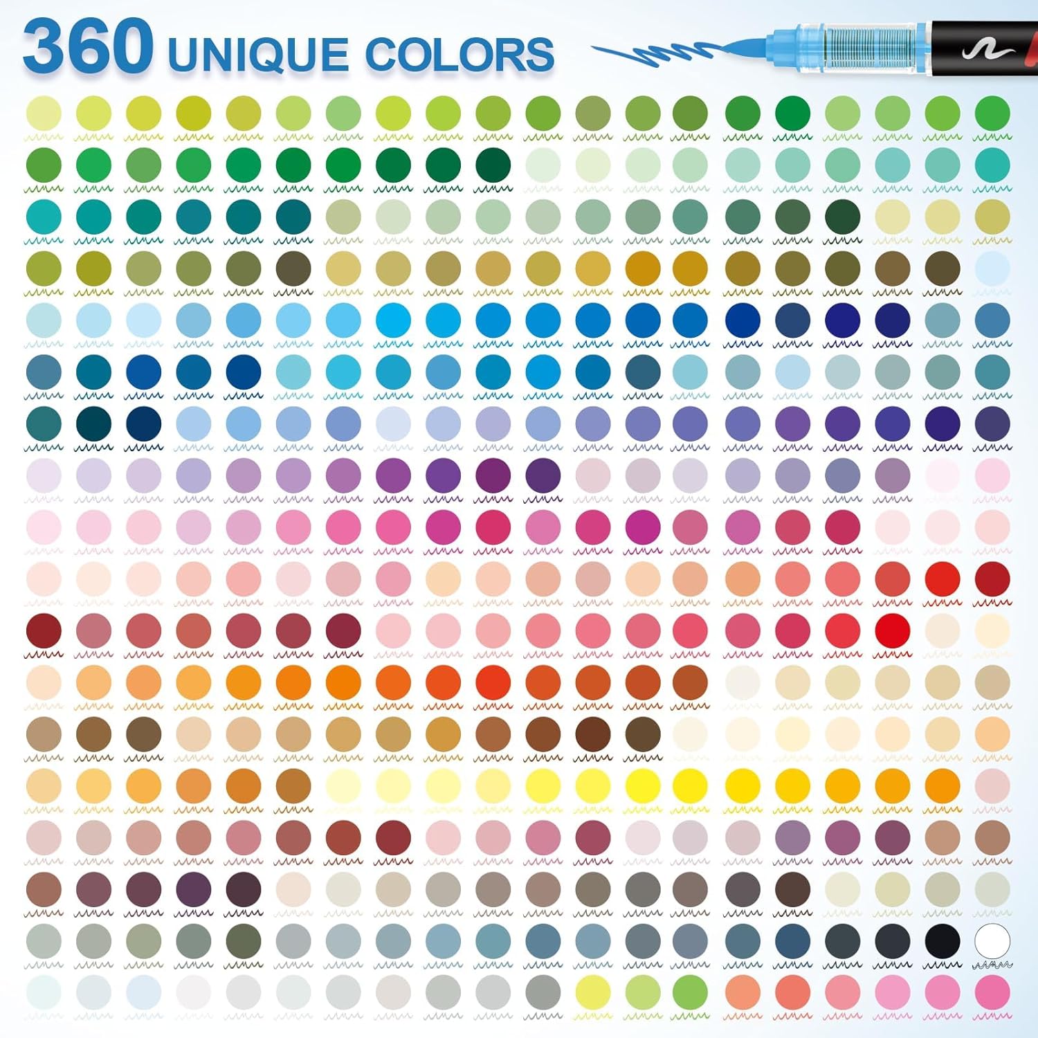 Feutres acryliques 360 couleurs pointe pinceau marqueurs multi-surfaces papier verre bois céramique textile plastique