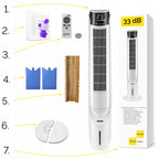 Przenośny klimator wodny wentylator kolumnowy cichy 33dB z funkcją jonizacji i aromaterapii 6w1