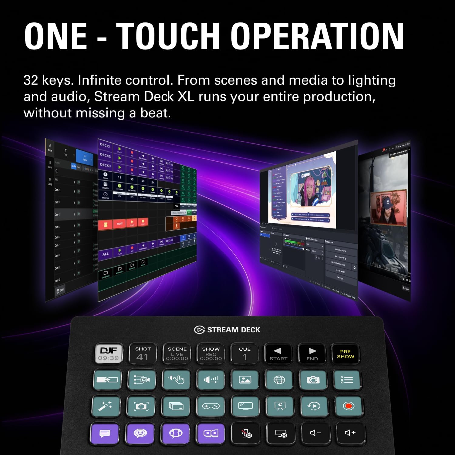 Contrôleur de studio Stream Deck XL 32 touches macro personnalisables compatible OBS Twitch YouTube Mac PC noir