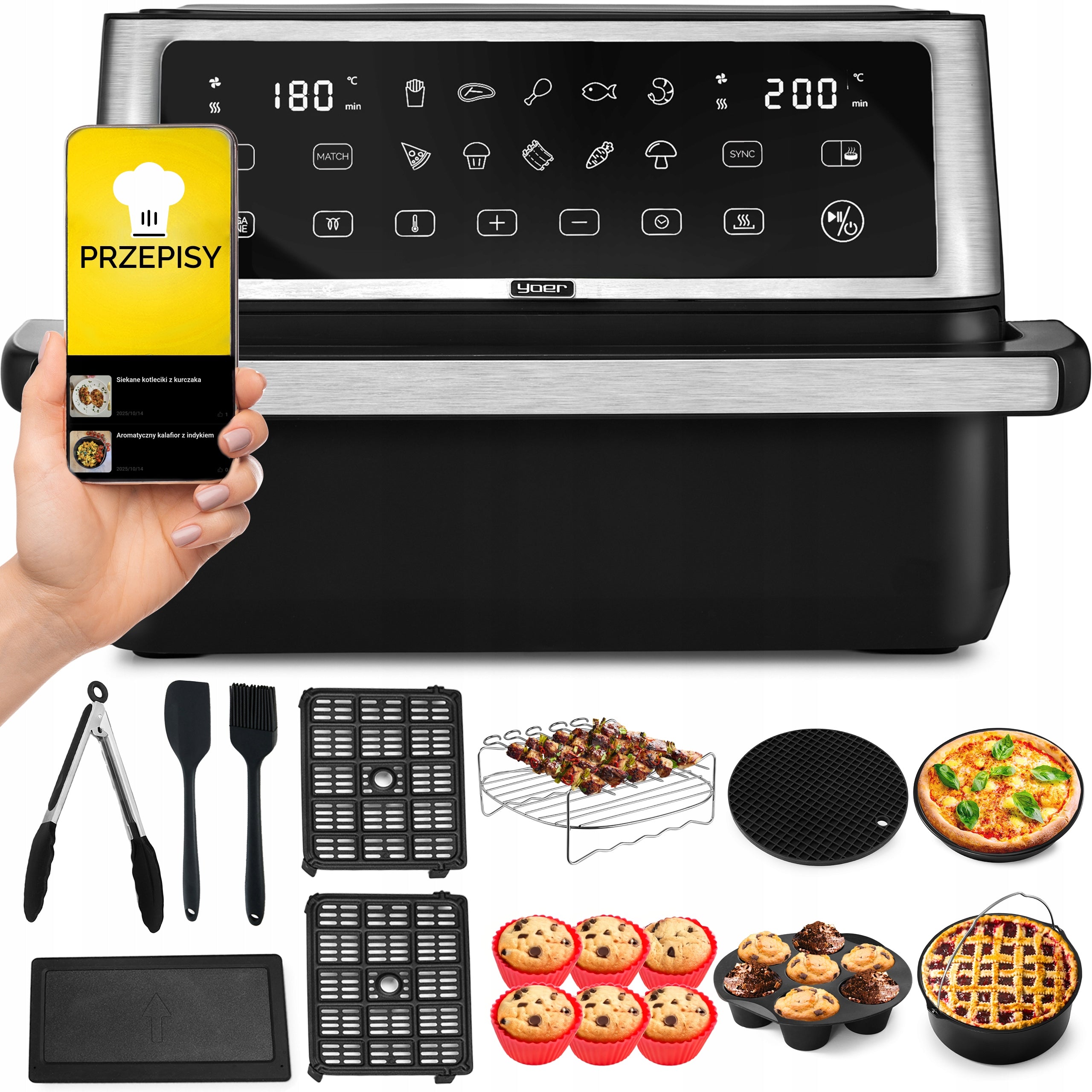 Frytkownica beztłuszczowa 11L 2800W 12 programów 23 elementy cyfrowy panel sterowania duża pojemność