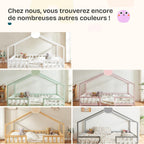 Lit enfant forme maison AAKB-8779 90 x 200 cm bois de pin avec barrière de protection sommier inclus charge 100 kg