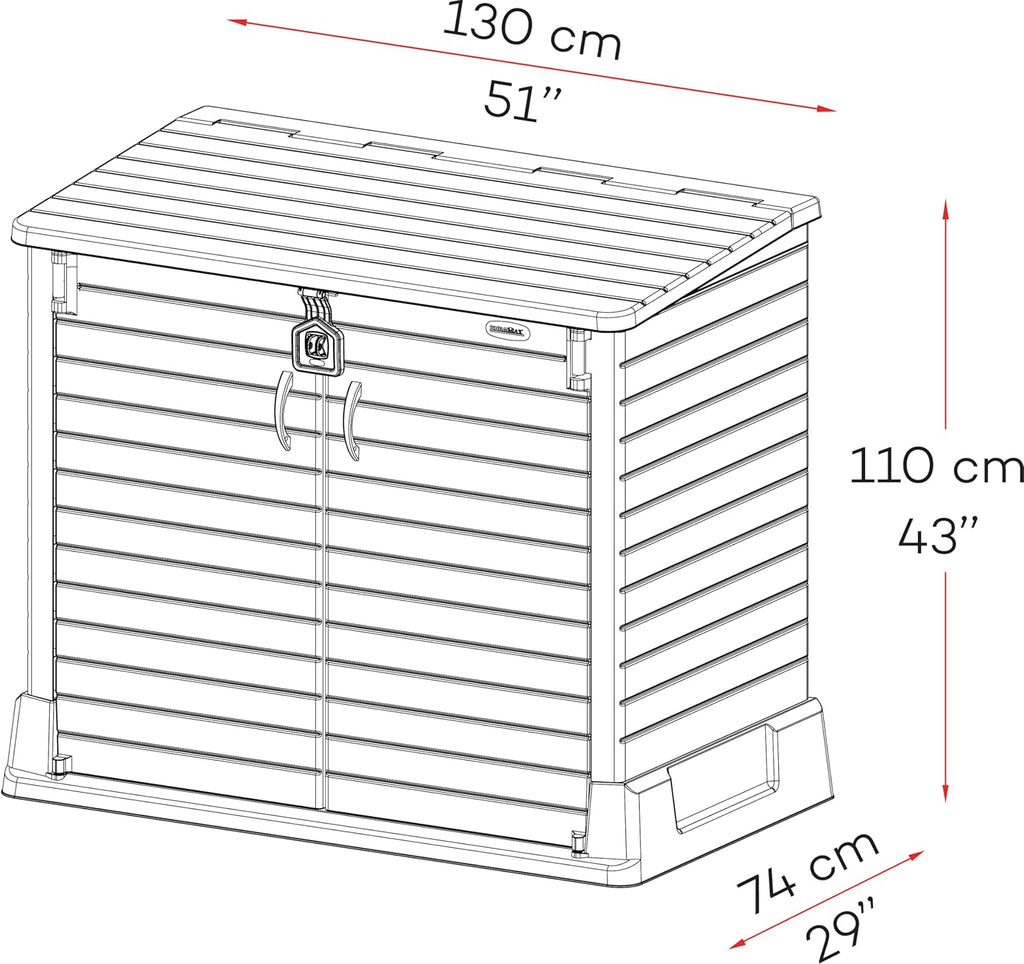 Abri de jardin StoreAway 850 L coffre extérieur plastique verrouillable 130 x 74 x 110 cm cache-poubelles taupe