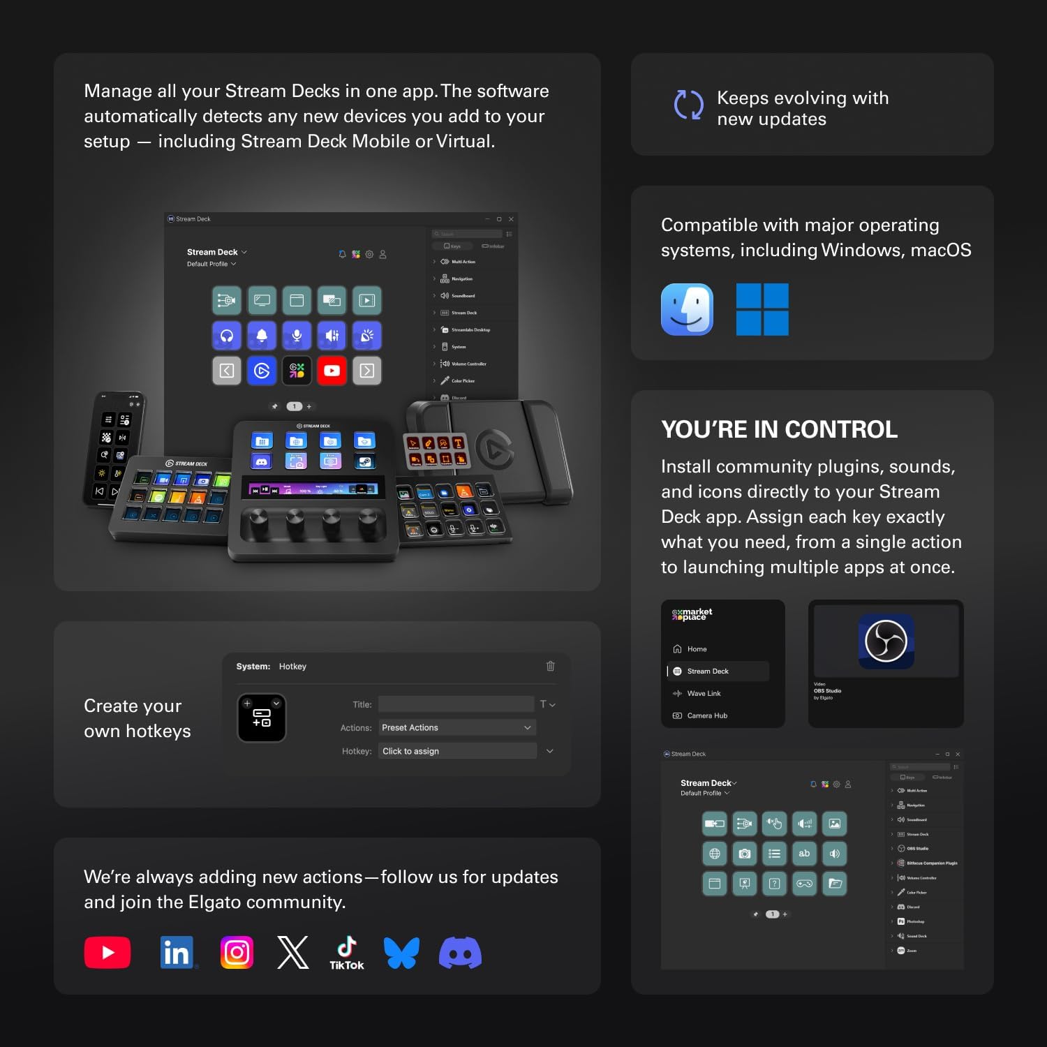 Contrôleur de studio Stream Deck XL 32 touches macro personnalisables compatible OBS Twitch YouTube Mac PC noir
