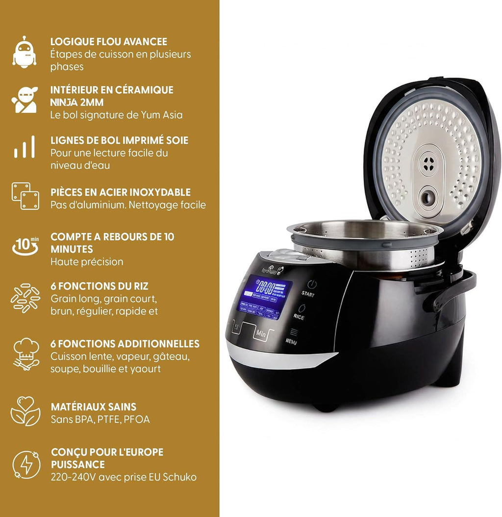 Cuiseur à riz Sakura YUM-EN15 8 tasses 1,5 L logique floue bol céramique 12 fonctions 860 W noir argent