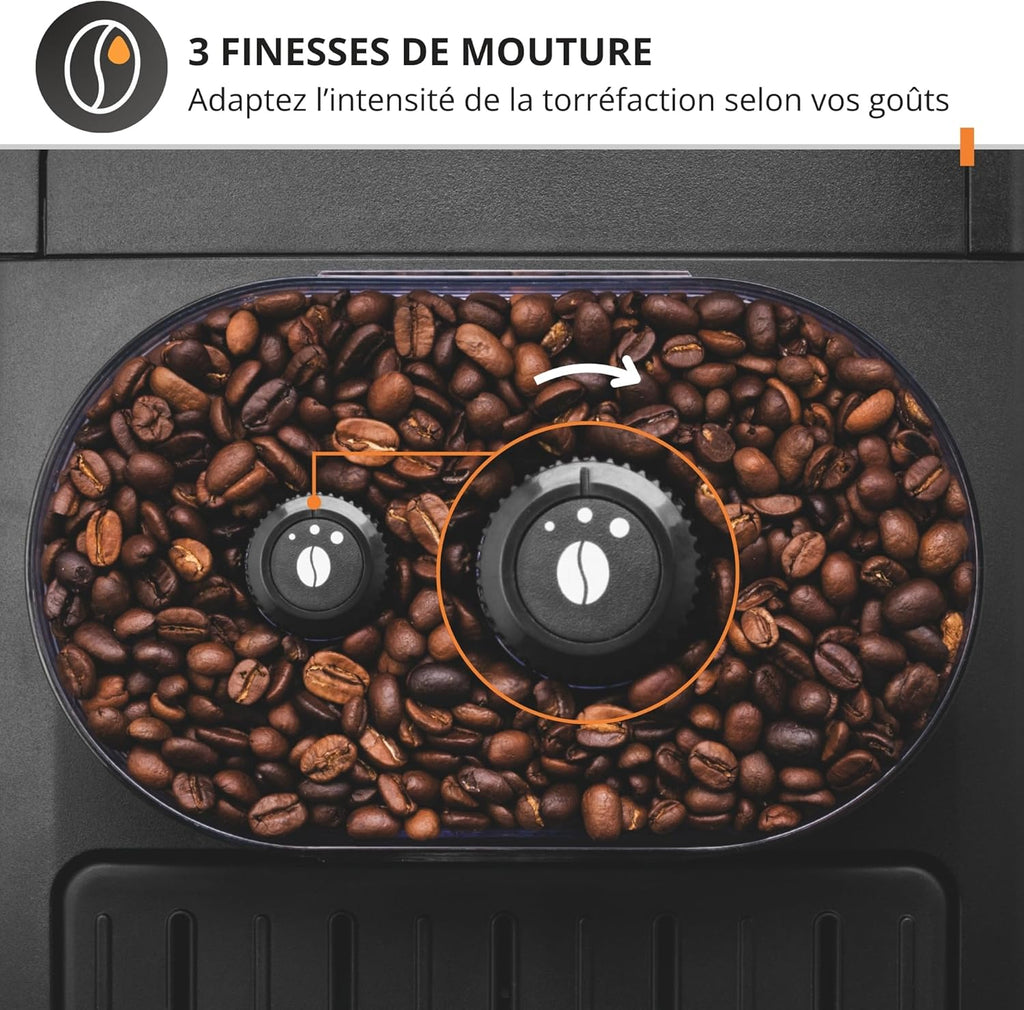 Machine à café grain Essential YY8125FD 15 bars 1400 W réservoir 1,7 L bac grains 260 g buse vapeur nettoyage automatique