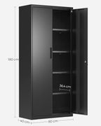 Armoire de rangement en acier OMC015B01 40 x 80 x 180 cm 5 niveaux portes doubles avec serrure noir mat