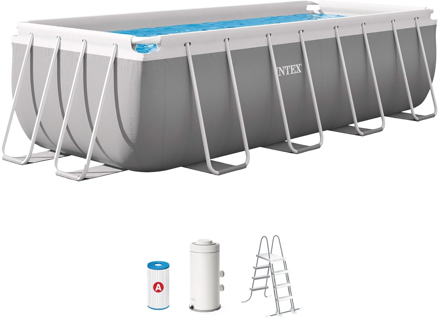 Piscine tubulaire rectangulaire Prism Frame Intex 4 x 2 x 1,22 m 8418 L PVC acier épurateur inclus bleu-gris