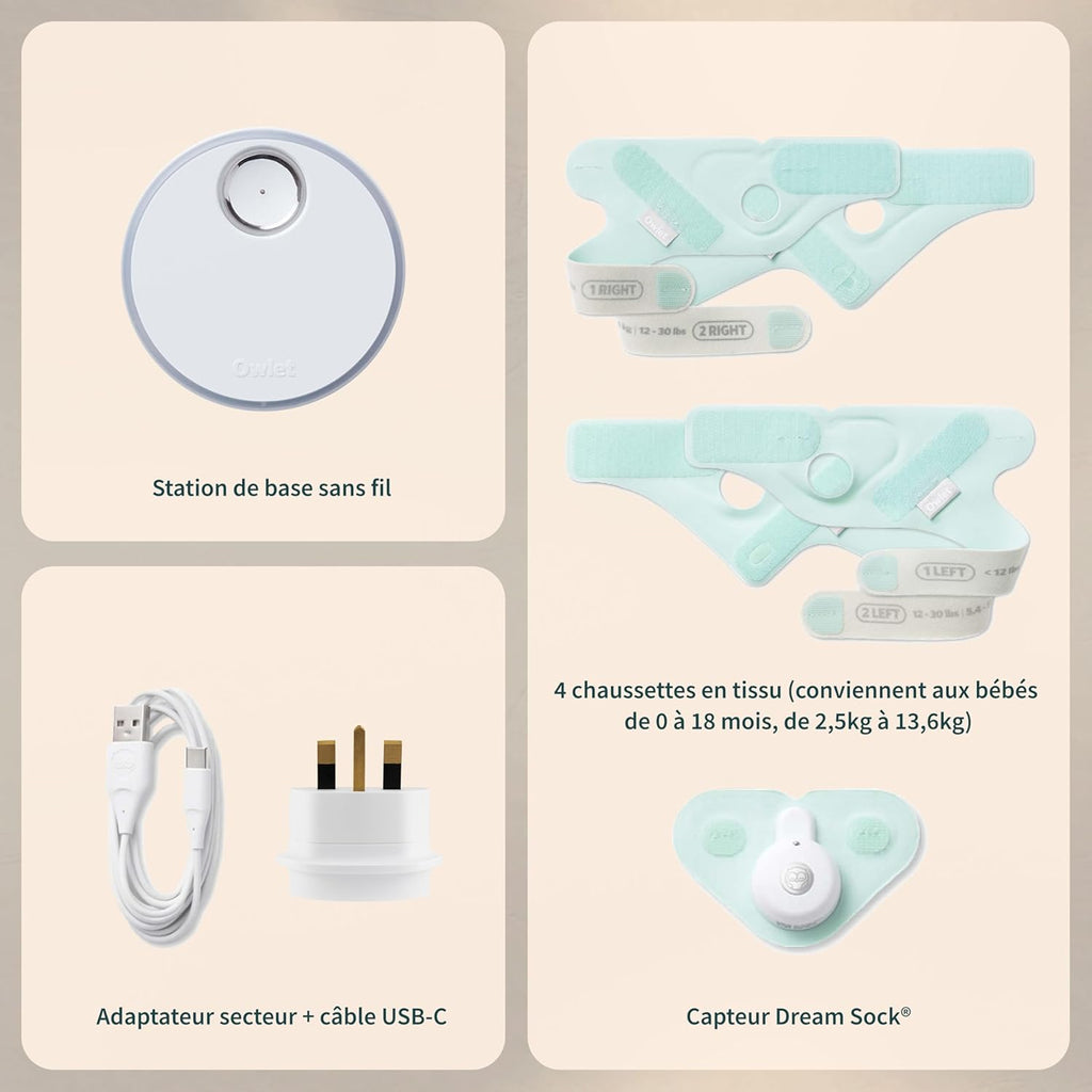 Moniteur bébé intelligent Dream Sock suivi pouls oxygène temps réel capteur optique Bluetooth WiFi autonomie 16 h mint