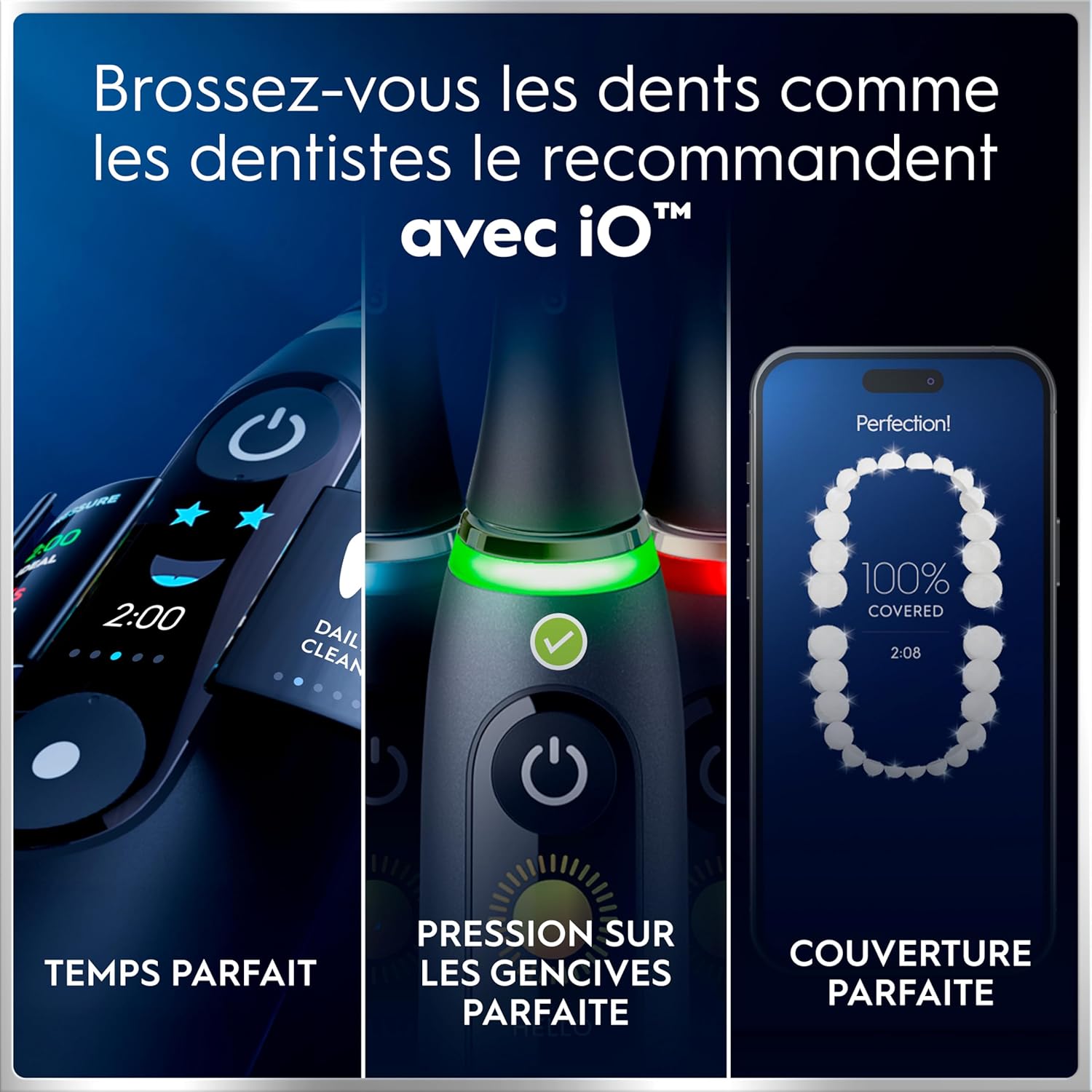 Brosse dents électrique iO 6 noire 5 modes capteur pression écran interactif 2 brossettes étui voyage