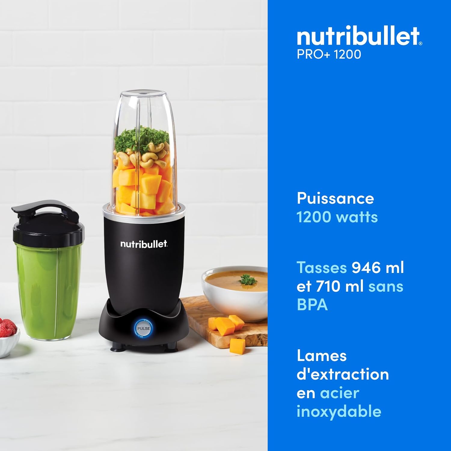 Blender électrique Pro 1200 NB120MB 1200 W multifonction smoothie broyeur verres 700 ml et 900 ml noir
