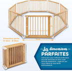 Parc bébé barrière de sécurité XXL 7,2 m 8 pièces bois pliant avec porte forme réglable blanc naturel