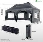 Tonnelle de jardin pliante 3 x 6 m avec parois amovibles sacs de sable structure acier protection UV50+ imperméable