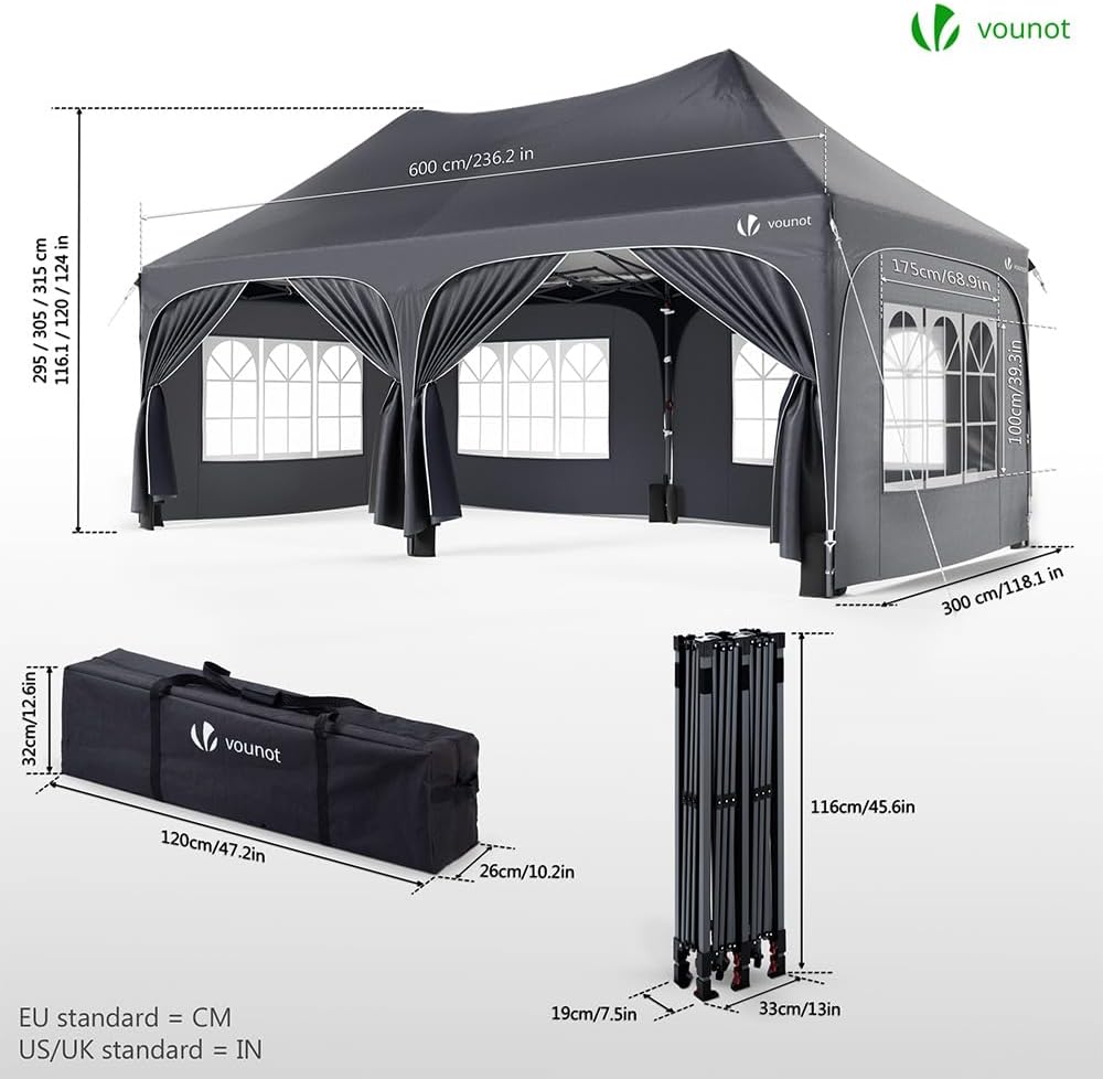 Tonnelle de jardin pliante 3 x 6 m avec parois amovibles sacs de sable structure acier protection UV50+ imperméable