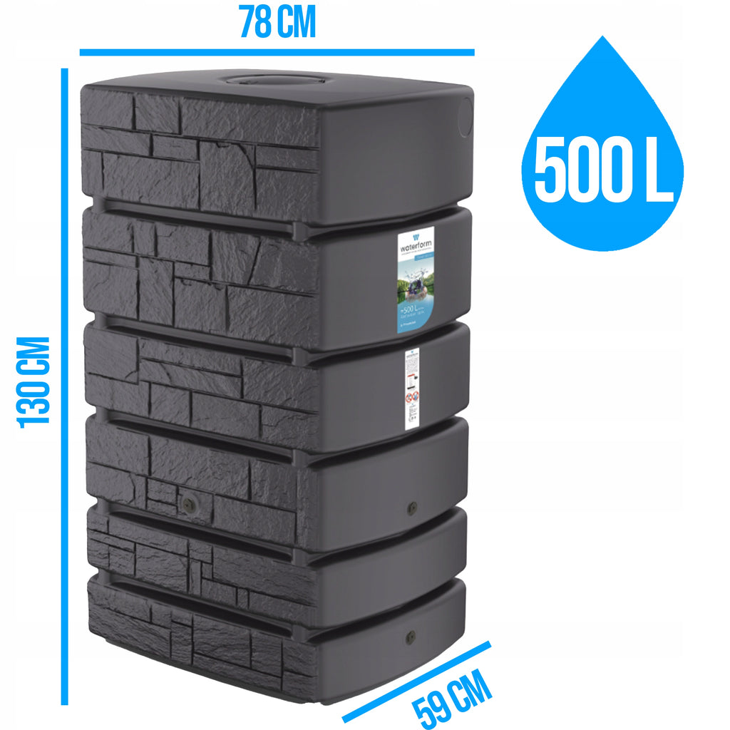 500L Rainwater Tank Barrel Anthracite Stone Design Plastic Water Storage Container with Gutter Collector and Tap