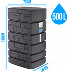 500L Rainwater Tank Barrel Anthracite Stone Design Plastic Water Storage Container with Gutter Collector and Tap