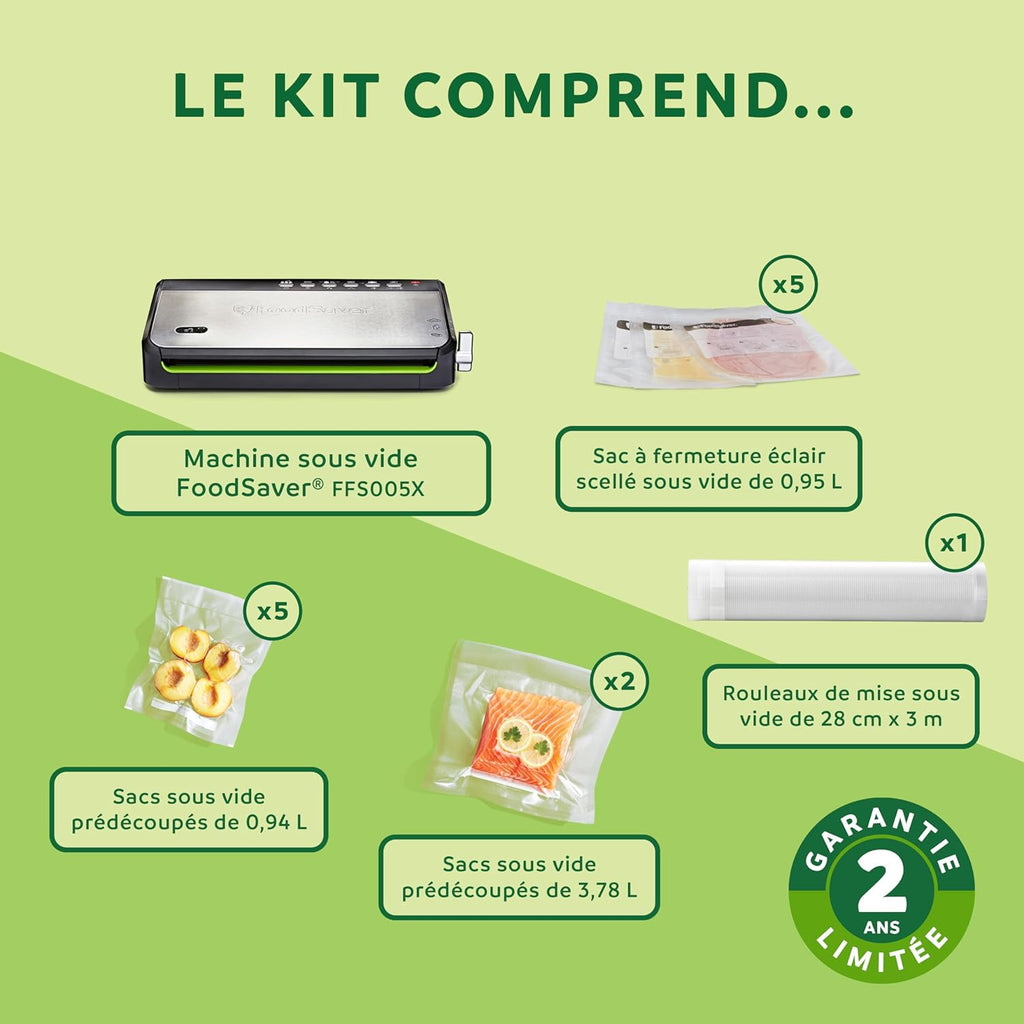 Machine sous vide FFS005X 140 W semi-automatique fonction pulse cutter intégré rangement rouleau sacs inclus noir