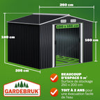 Abri de jardin métal XXL 5 m² Gardebruk 260 x 205 x 180 cm porte coulissante fondation incluse anthracite