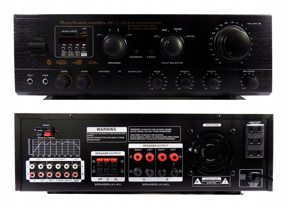 Wzmacniacz Hi-Fi AMPLI 5.0 Bluetooth 4.0 USB SD FM 350W 7.0 kanałów HDMI DSP Karaoke