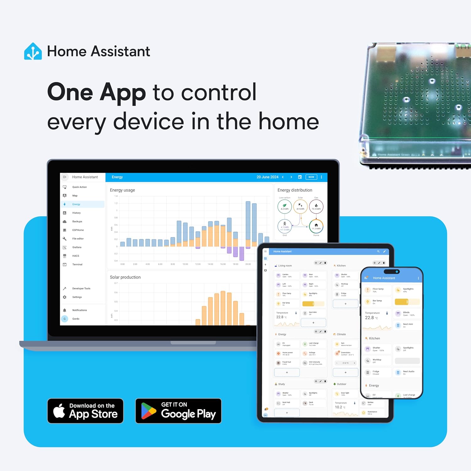 Hub domotique Home Assistant Green Nabu Casa officiel 32 Go Home Assistant OS automatisation locale Ethernet USB