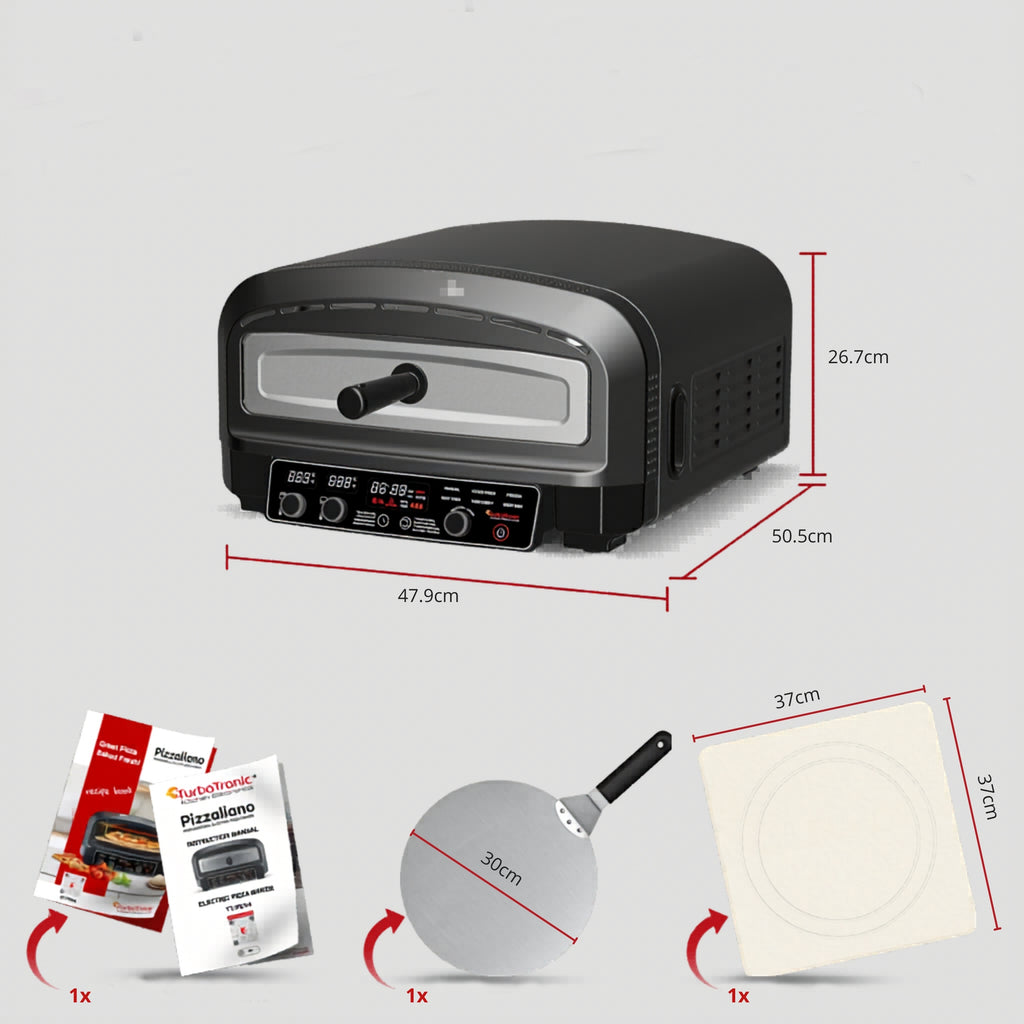 Piec do pizzy elektryczny 2200 W 450°C z kamieniem szamotowym średnicy 37 cm w zestawie łopata