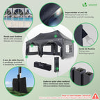 Tonnelle de jardin pliante 3 x 6 m avec parois amovibles sacs de sable structure acier protection UV50+ imperméable