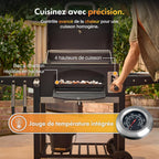 Barbecue au charbon XL American 2 en 1 grill fumoir grille fonte 57 x 41 cm thermomètre tablettes rabattables noir