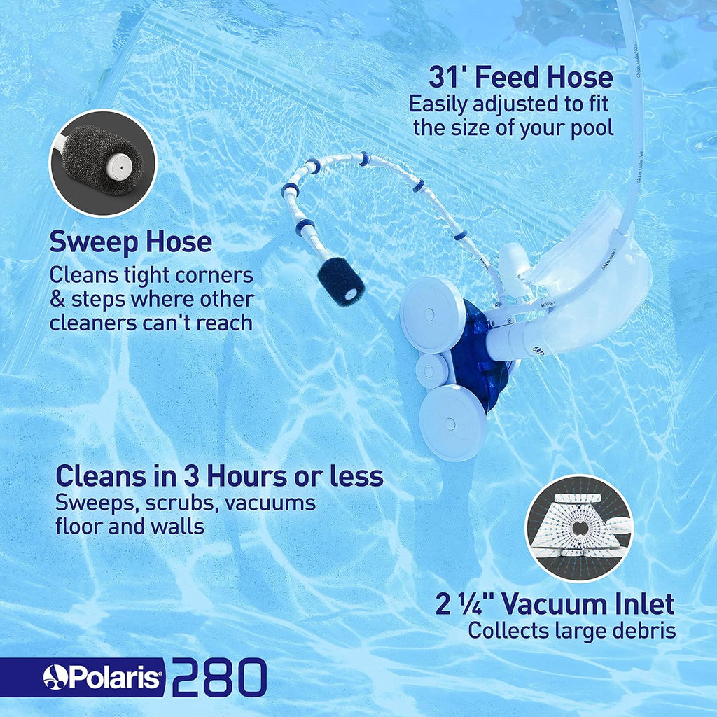 Nettoyeur de piscine à pression Polaris P280 Vac-Sweep tuyau 9,6 m déplacements multidirectionnels pour piscine enterrée blanc