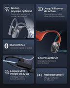 Casque à conduction osseuse OpenSwim Pro IP68 Bluetooth 5.4 stockage MP3 32 Go autonomie 9 h gris