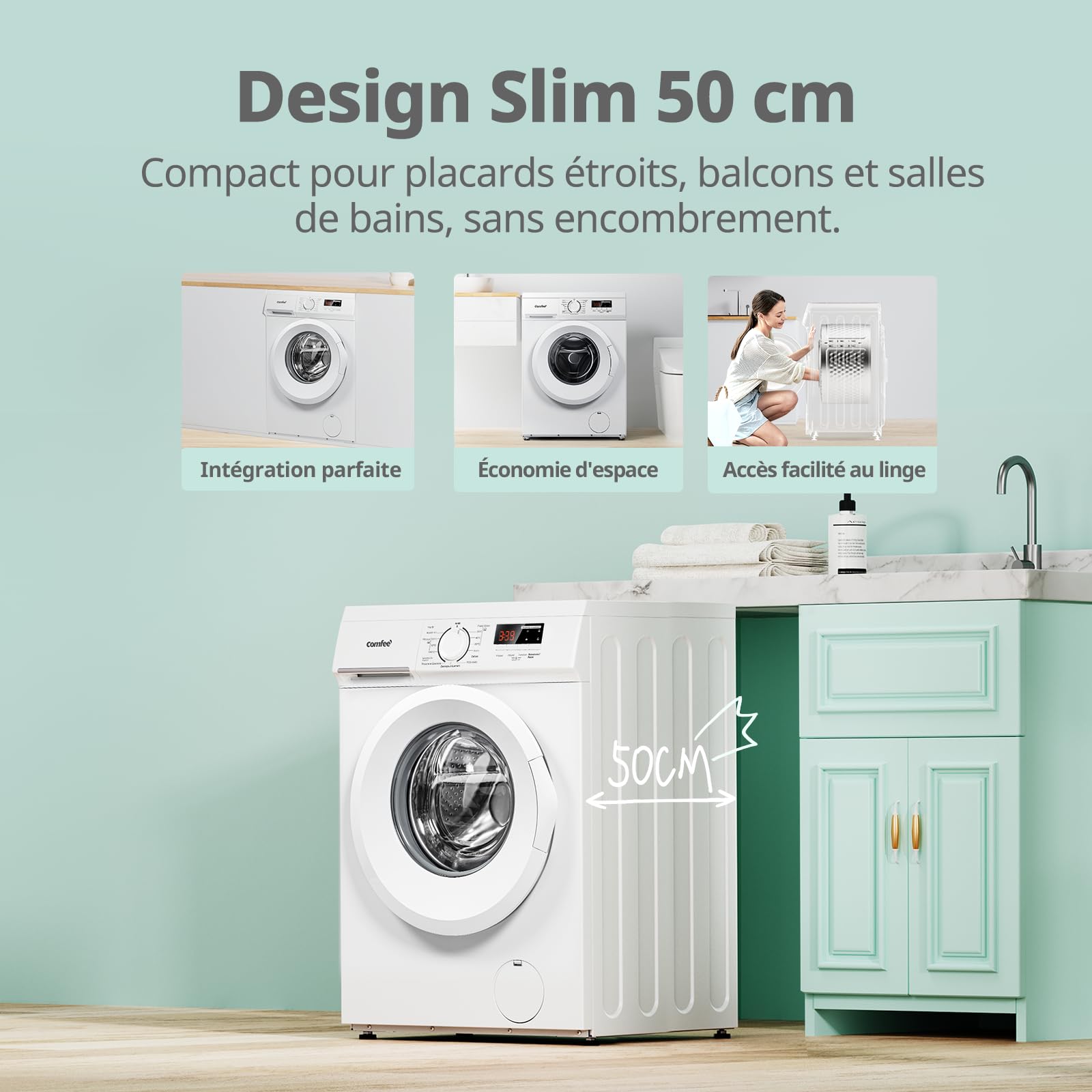 Lave-linge frontal 9 kg CFE12EW90/W classe énergétique A moteur BLDC 1400 tr/min lavage vapeur 15 programmes