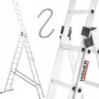 Drabina aluminiowa 3x11 uniwersalna 8,45m mocna konstrukcja, stabilny hak do zawieszania, lekka