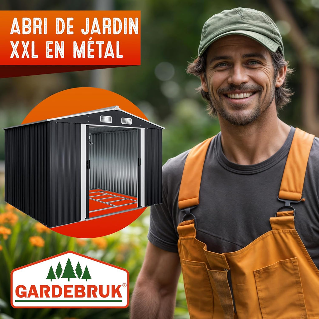 Abri de jardin métal XXL 5 m² Gardebruk 260 x 205 x 180 cm porte coulissante fondation incluse anthracite