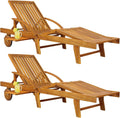 Chaises longues jardin Tami Sun bois acacia pliantes roues type transat bain de soleil