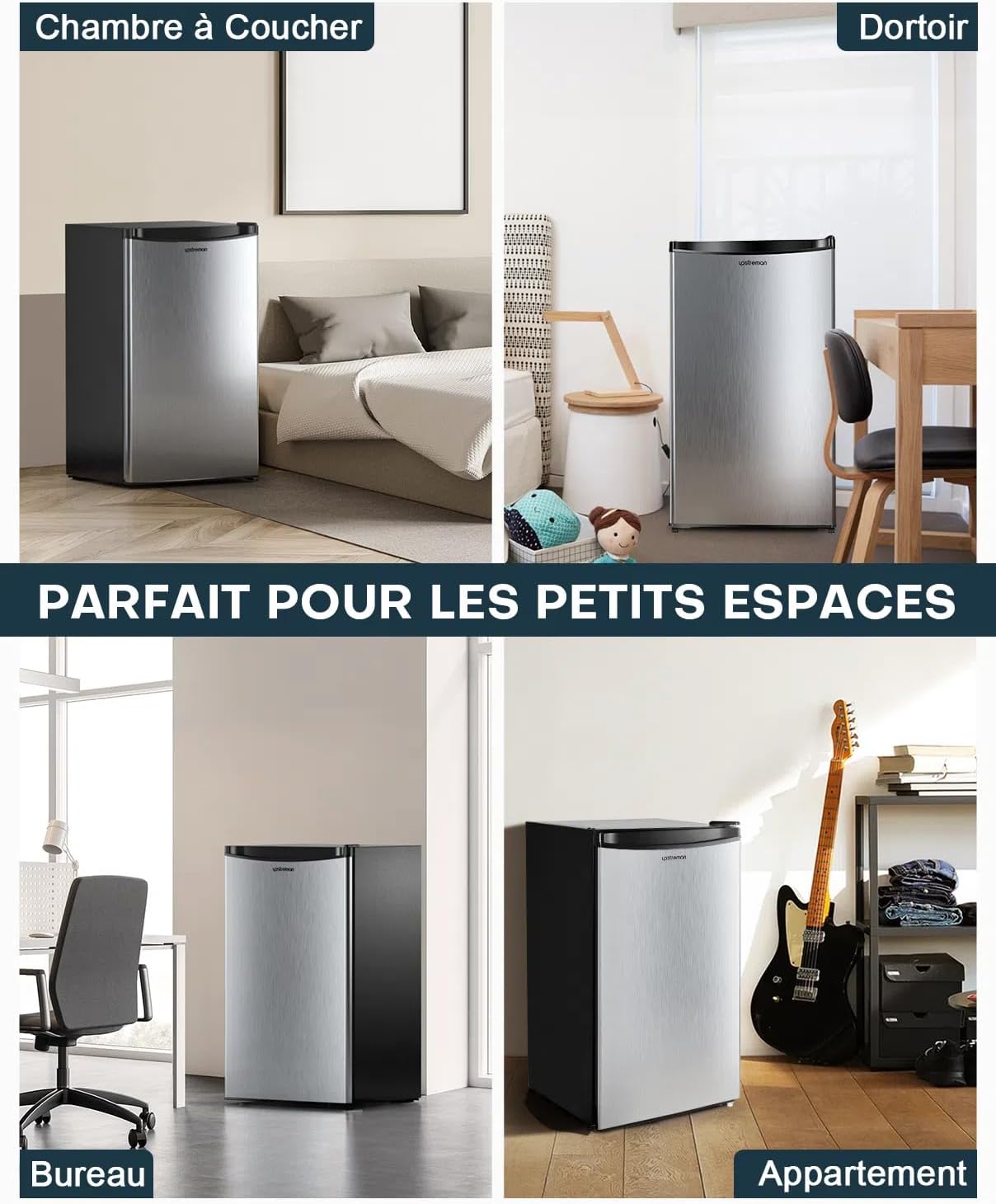 Petit réfrigérateur BR321 91 L avec congélateur 8,5 L thermostat réglable porte réversible acier inoxydable