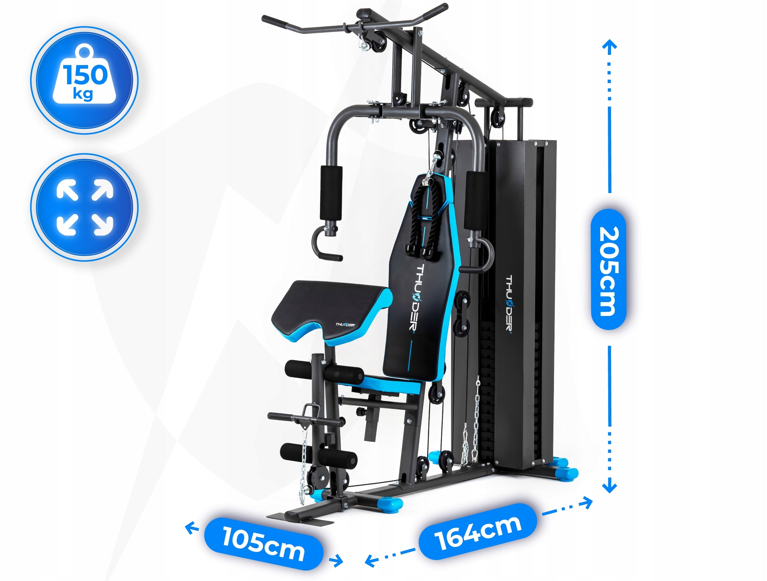 Atlas treningowy FORCE wielofunkcyjny do ćwiczeń siłowych wyciąg górny prasa do nóg modlitewnik stos 87 kg